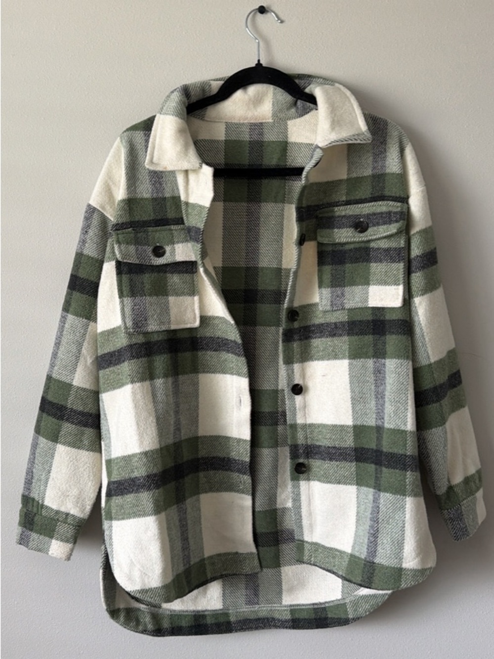Green & Cream Plaid Shacket Jacket